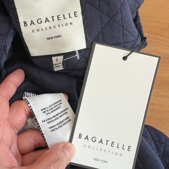 Bagatelle Womens Quilted Jacket Open Front Draped Collar SMALL in Navy Blue - Picture 8 of 11